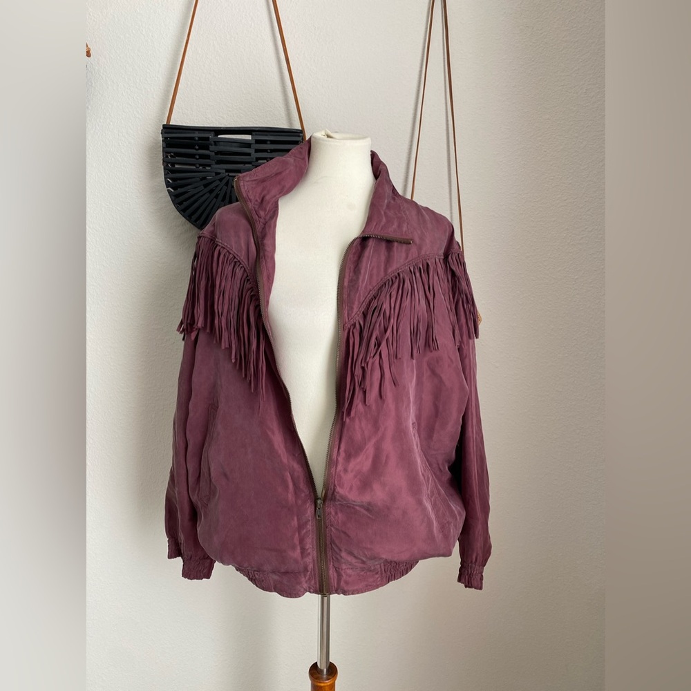 Vintage Fuda International Silk Fringe Full Zip Jacket, Size Large